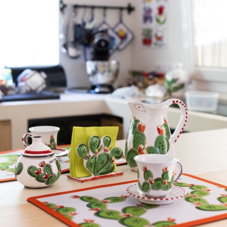 Tea cup with saucer Folk Prickly Pear de simone pottery Tea cup with saucer Folk Prickly Pear de simone pottery